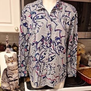 e Chico's Blue and Purple Casual Button Down Shirt Size 3 Regular